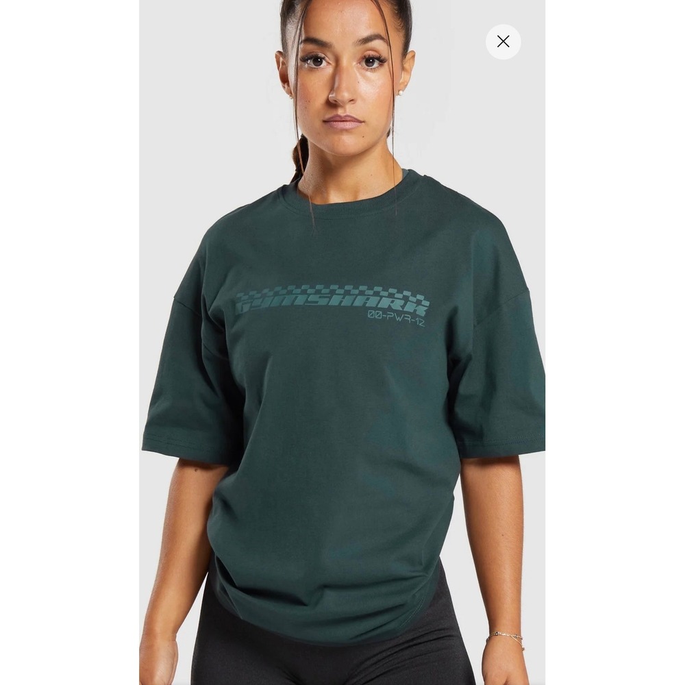 Gymshark Motorcross Oversized T-Shirt Women Small‎ Charcoal Gray Graphic Logo